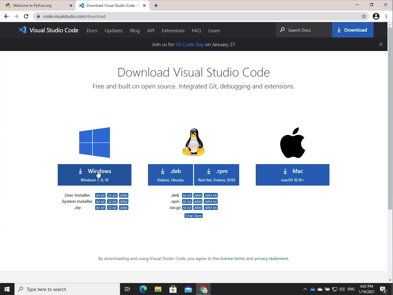 Python VSCode install 20210119